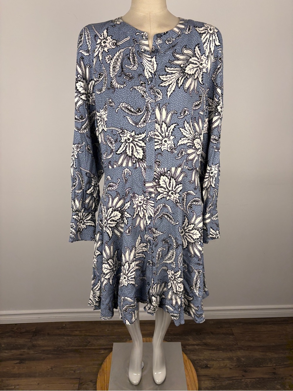 Ricki's Blue Paisley Floral Button Down Shirt Dress Long Sleeve Mini M NWT